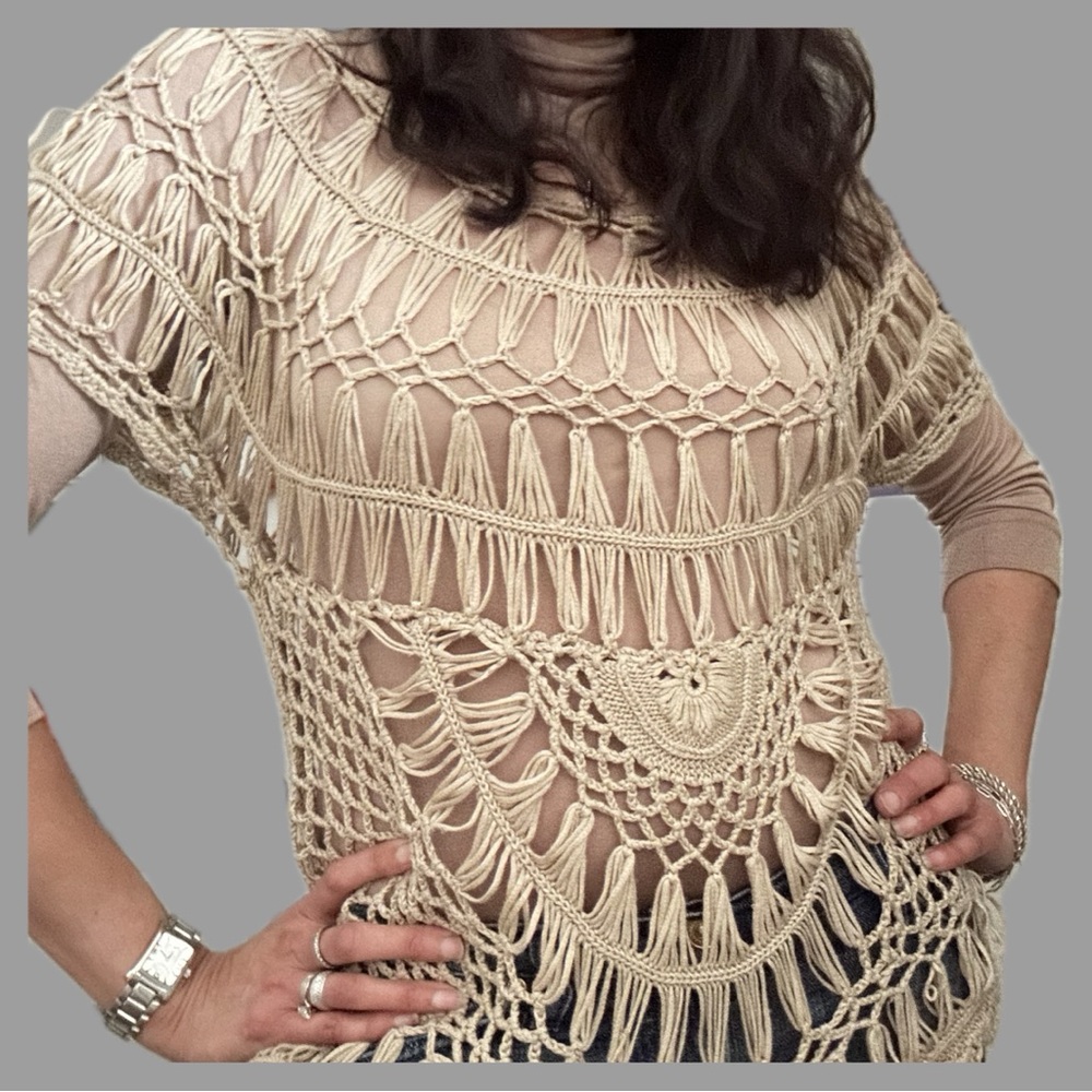 Beige Crochet Knit Top